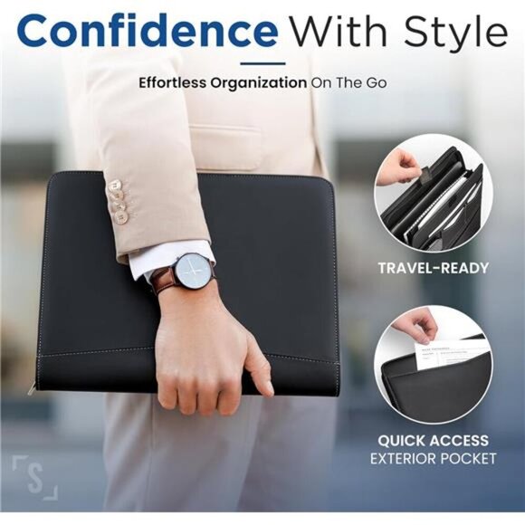 Zipper Padfolio Portfolio Binder Organizer Leather Portfolio for Documents - Picture 4 of 7